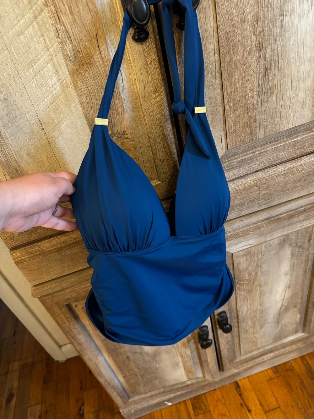Never worn 3 pc. Dark Teal Halter Vic. Secret Tankini Top, bottom and short set.